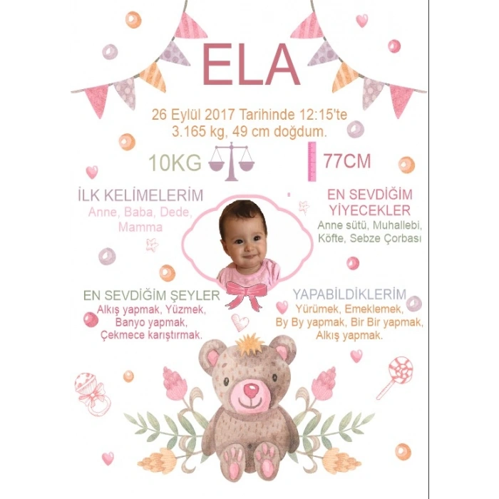 Sevimli Ayıcık Temalı Yaş Panosu