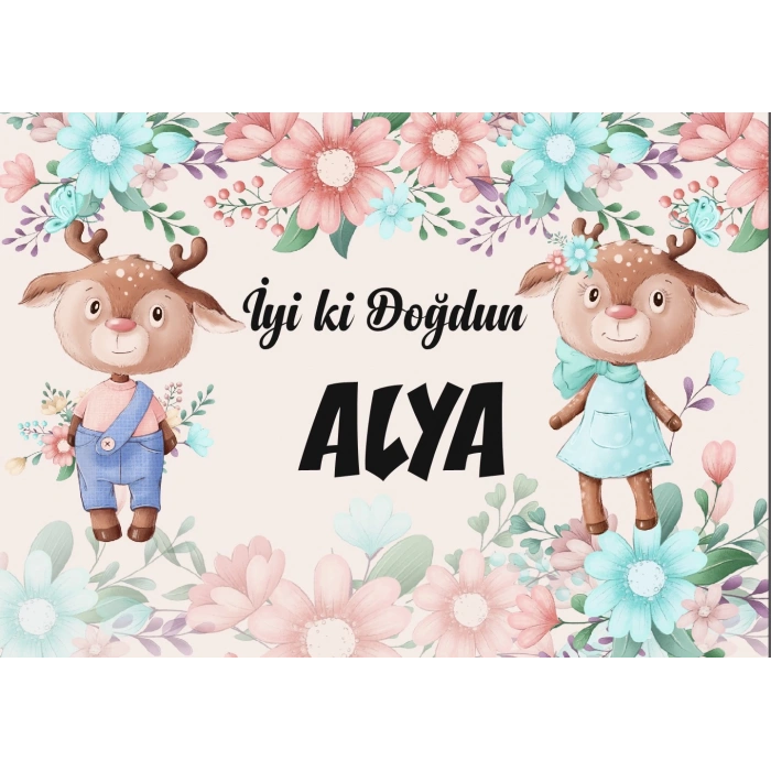 Sevimli Keçi Temalı Doğum Günü Afişi 50X70 cm