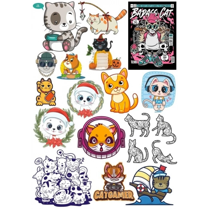 Sevimli Kedi Sticker Set 5 20 Parça Telefon, Tablet, Defter, Laptop Sticker