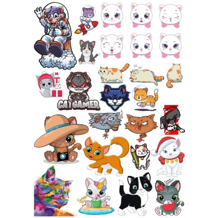 Sevimli Kediler Duvar Sticker Set 3 12 Parça Telefon, Tablet, Defter, Laptop Sticker