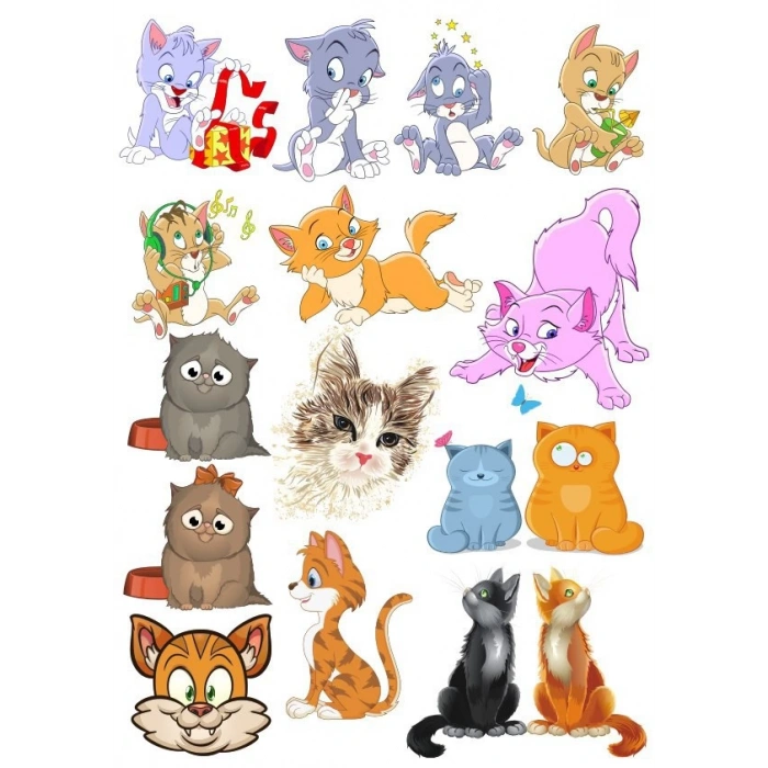 Sevimli Kediler Stikcer Set-1 14 Parça Telefon, Tablet, Defter, Laptop Sticker