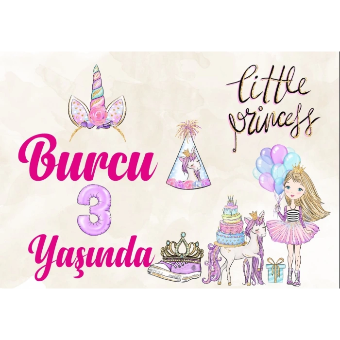 Prenses Temalı Doğum Günü Afişi 35X50 cm