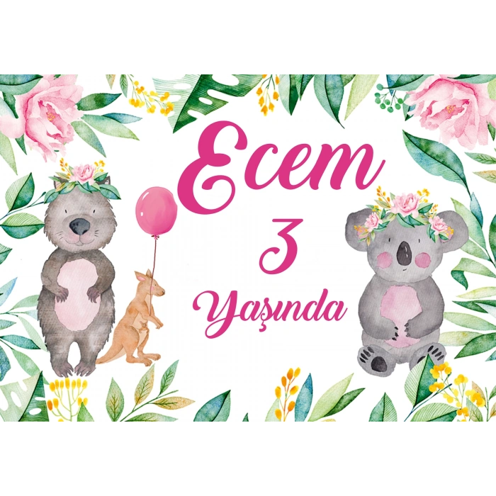 Sevimli Koala Temalı Doğum Günü Afişi 35X50 cm