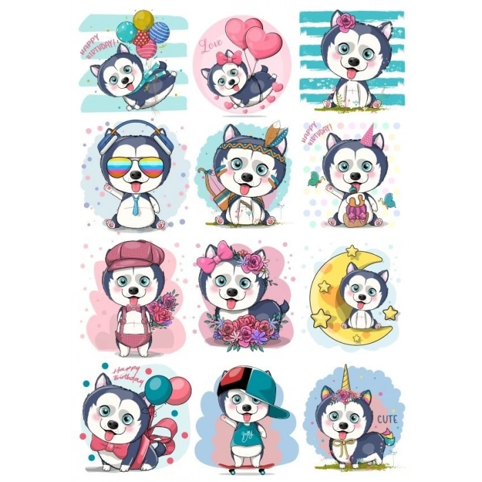 Sevimli Köpek Sticker Set 12 Parça Telefon, Tablet, Defter, Laptop Sticker