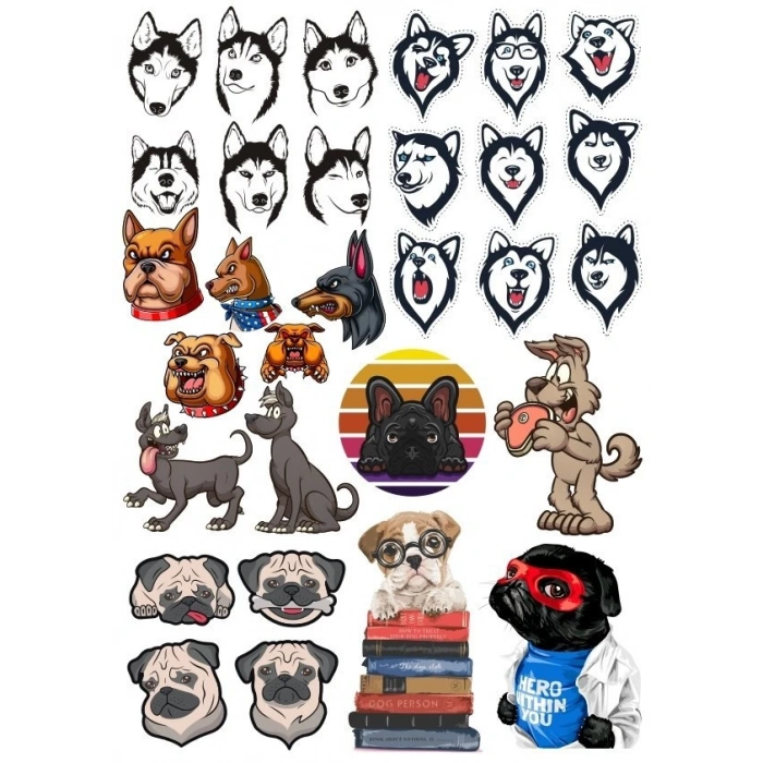 Sevimli Köpekler Sticker Set 25 Parça Telefon, Tablet, Defter, Laptop Sticker