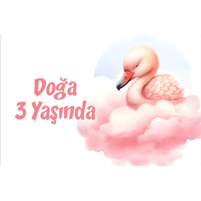 Pembe Sevimli Kuğu Temalı Doğum Günü Afişi 50X70 cm