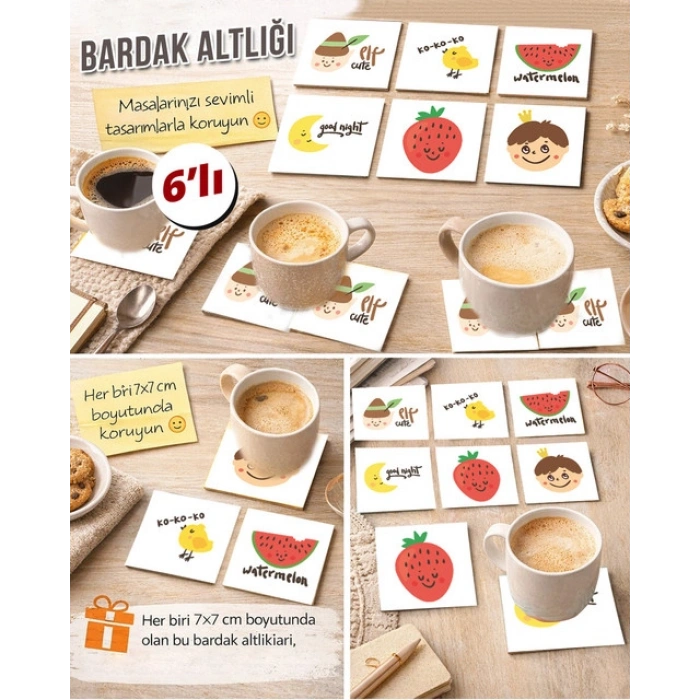 Sevimli Meyveler 7x7 – 6’lı Set Dekoratif Kare Tasarım