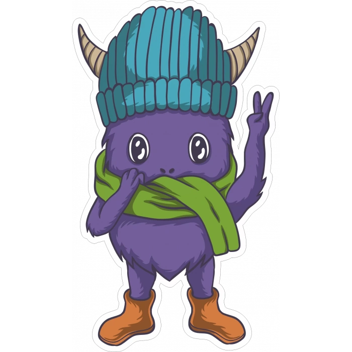 Sevimli Mor Canavar Sticker 10x10 cmRenkli Sticker