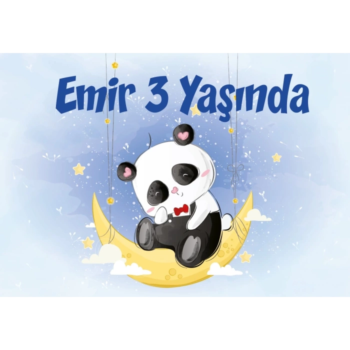 Sevimli Panda Temalı Doğum Günü Afişi 35X50 cm