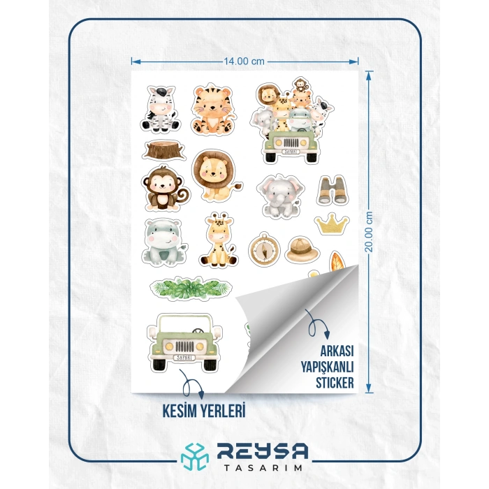 Sevimli Safari Hayvanları Sticker Set 1 16 Parça Telefon, Tablet, Defter, Laptop Sticker