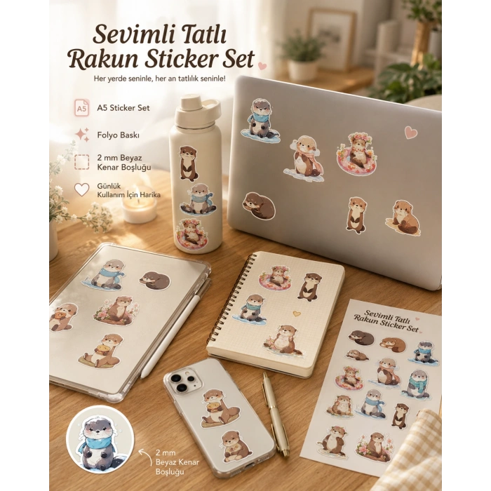 Sevimli Tatlı Rakun Sticker Set