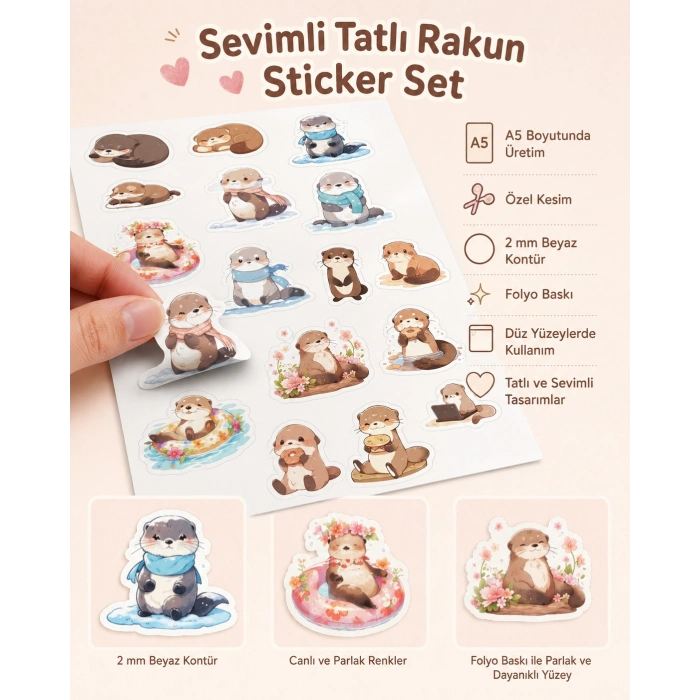 Sevimli Tatlı Rakun Sticker Set