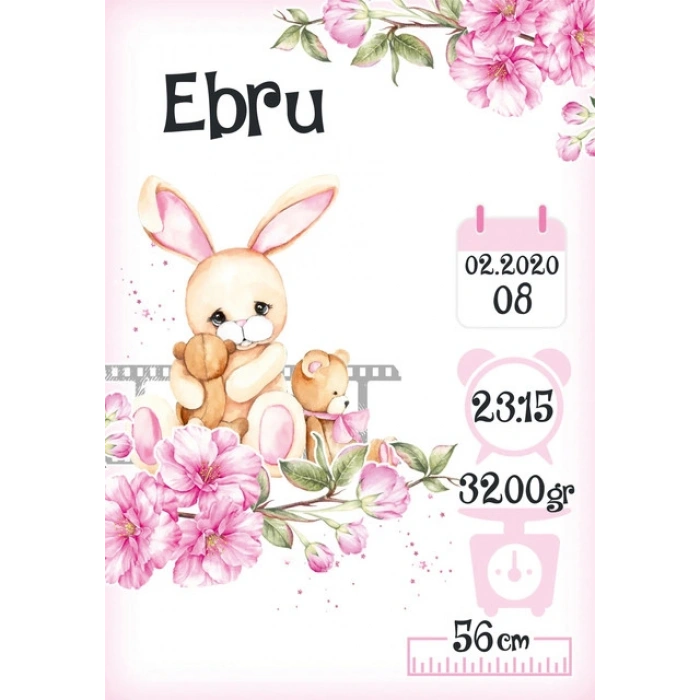 Pembe Tavşan Temalı Yaş Panosu