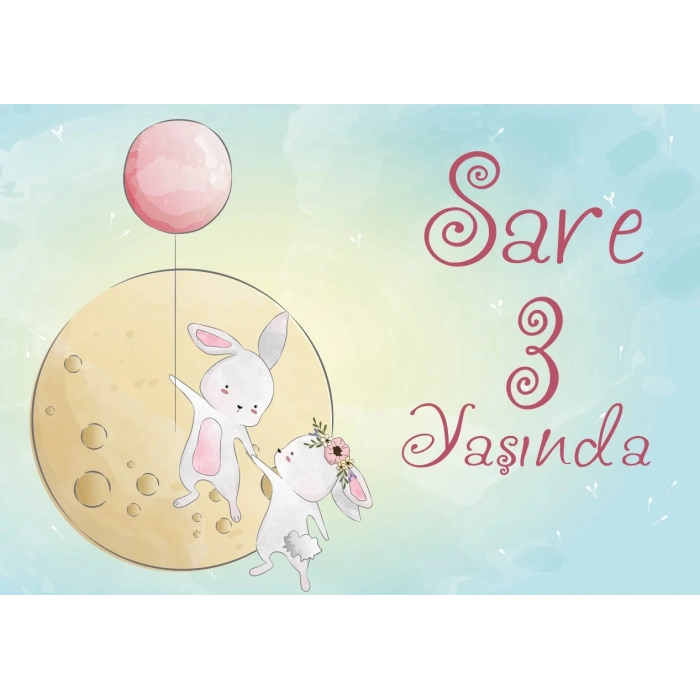 Sevimli Tavşanlar Doğum Günü Afiş 70X100 cm