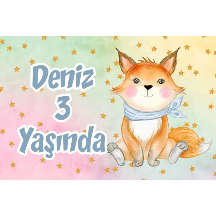 Sevimli Tilki Doğum Günü Afişi 100X150 cm