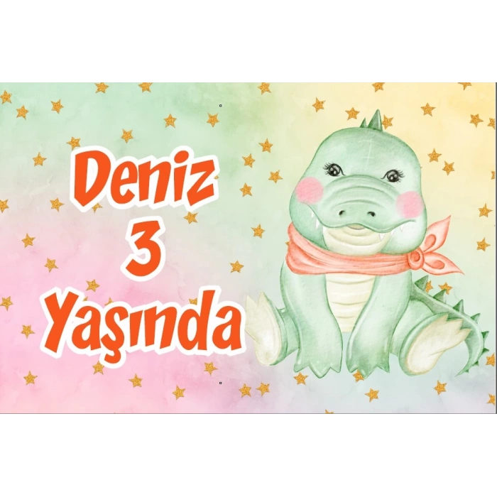 Sevimli Timsah Temalı Doğum Günü Afişi 50X70 cm