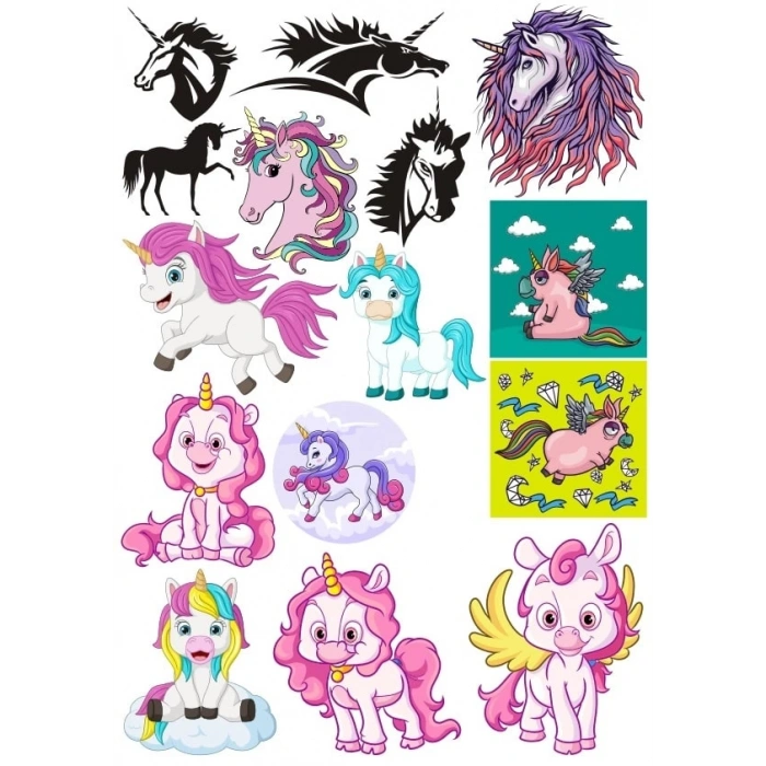 Sevimli Unicorn Sticker Set 5 15 Parça Telefon, Tablet, Defter, Laptop Sticker