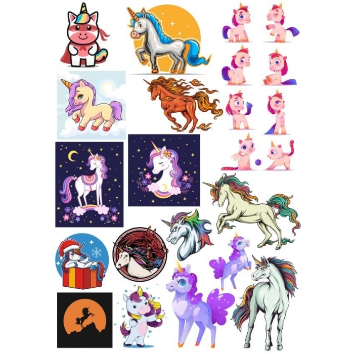 Sevimli Unicorn Sticker Seti 2 20 Parça Telefon, Tablet, Defter, Laptop Sticker