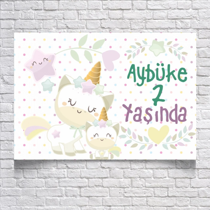 Sevimli Unicorn Temalı Doğum Günü Afişi 100X150 cm