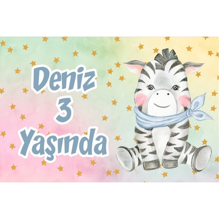 Sevimli Zebra Doğum Günü Afişi 100X150 cm