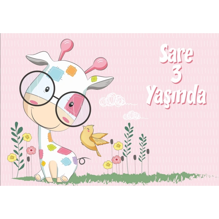 Sevimli Zürafa Temalı Doğum Günü Afişi 50X70 cm