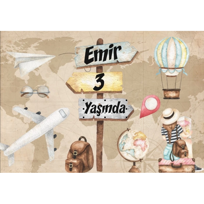 Seyehat Temalı Doğum Günü Afişi 35X50 cm