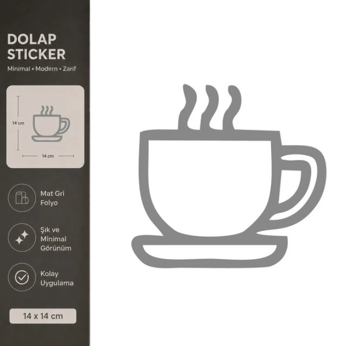 Sıcak Kupa Mat Gri Dekoratif Folyo Sticker 14x14 cm