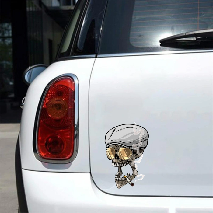 Sigara içen iskelet Sticker 10x10 cmRenkli Sticker