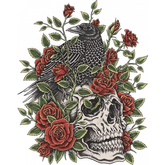 Karga Kurukafa ve GÜller Stickre 10x10 cmRenkli Sticker