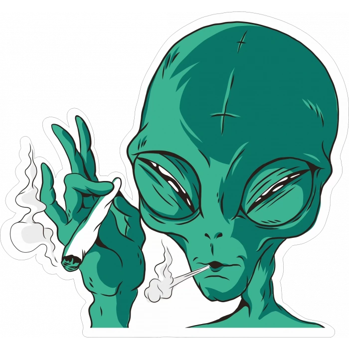 Sigara İçen Uzaylı Sticker 10x10 cmRenkli Sticker