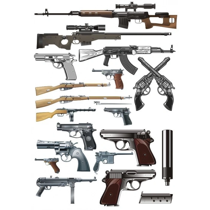 Silahlar Tabancalar Sticker Set 15 Parça Telefon, Tablet, Defter, Laptop Sticker