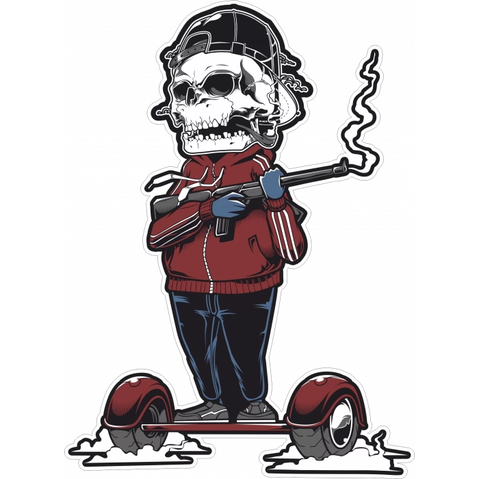 Silahlı Kurukafa Sticker 10x10 cmRenkli Sticker