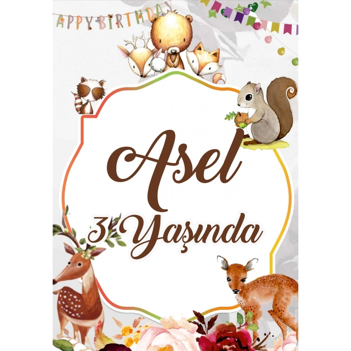 Sincap ve Sevimli Hayvanlar Temalı Doğum Günü Afişi 70X100 cm