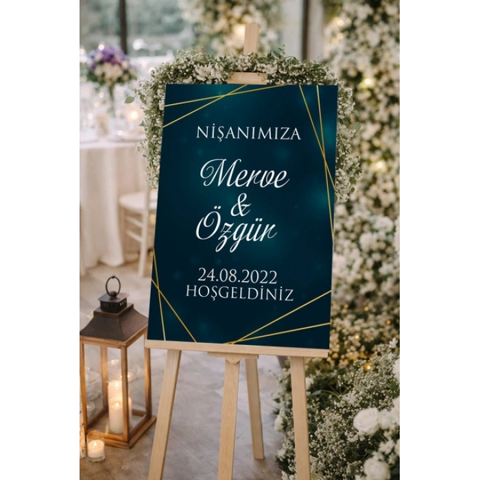 Gold Detaylı Düğün, Nişan ve Söz Karşılama Panosu – 50x70 cm