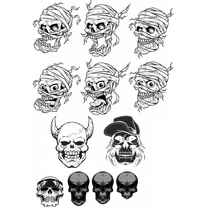 Siyah Beyaz İskelet Sticker Set 12 Parça Telefon, Tablet, Defter, Laptop Sticker