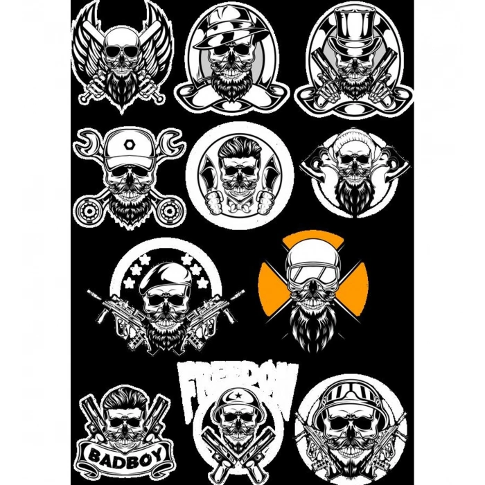 Siyah Beyaz İskelet Sticker Set-2 11 Parça Telefon, Tablet, Defter, Laptop Sticker
