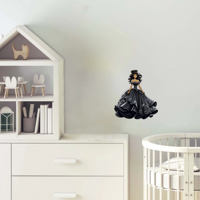 Siyah Desenli Elbiseli Prenses Duvar Stickerı
