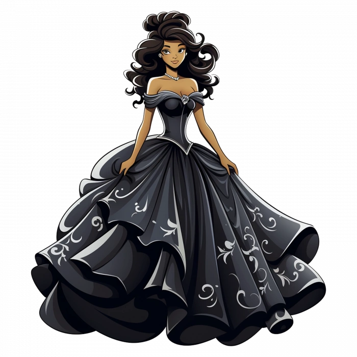 Siyah Desenli Elbiseli Prenses Duvar Stickerı