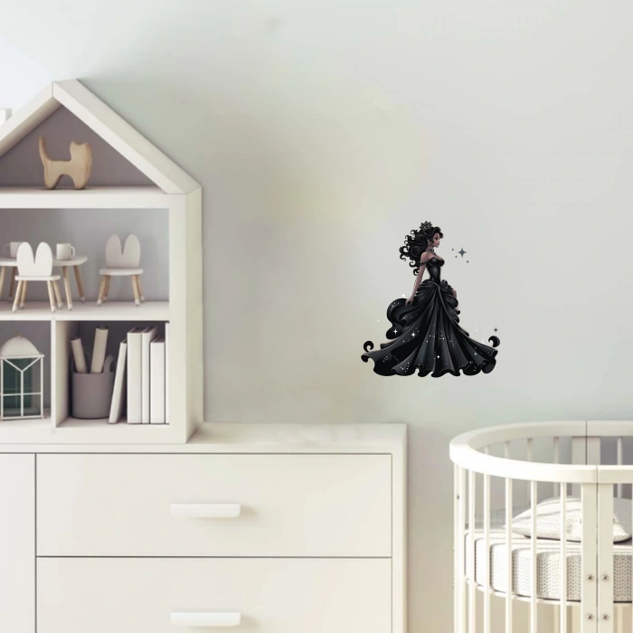 Siyah Elbiseli Prenses Duvar Stickerı