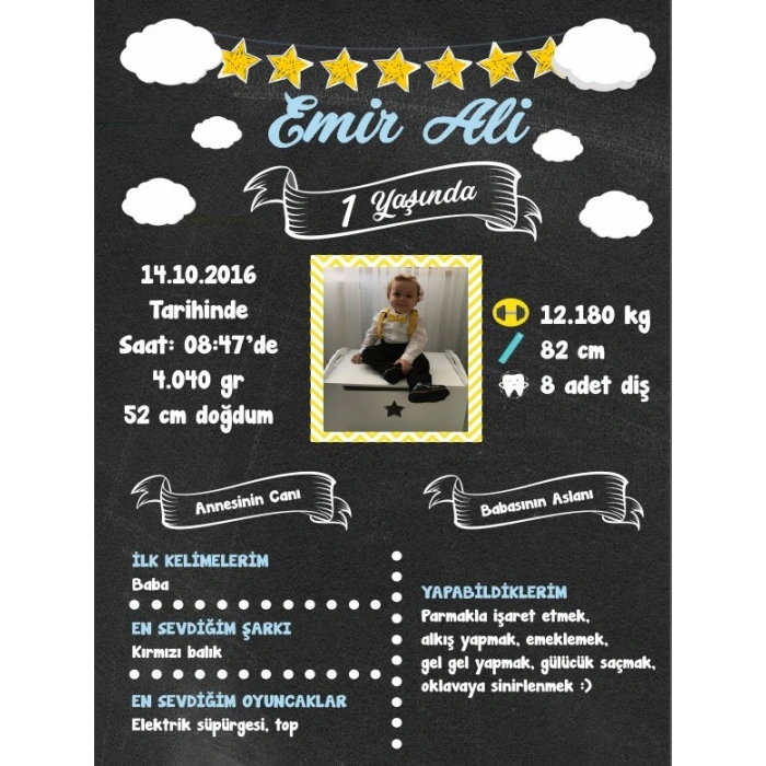 Bulutlar ve Yıldızlar Temalı Yaş Panosu