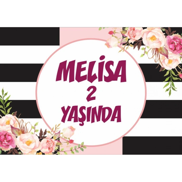 Siyah ve Beyaz Çiçekli Doğum Günü Afişi - 50x70 Cm