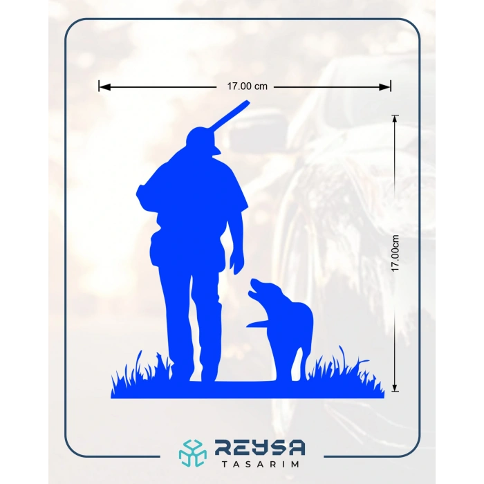 Avcı ve Av Köpeği Araba Sticker 17x17 Cm Mavi