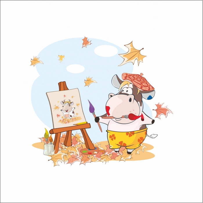 Sonbahar Resim Çizen İnek Sticker