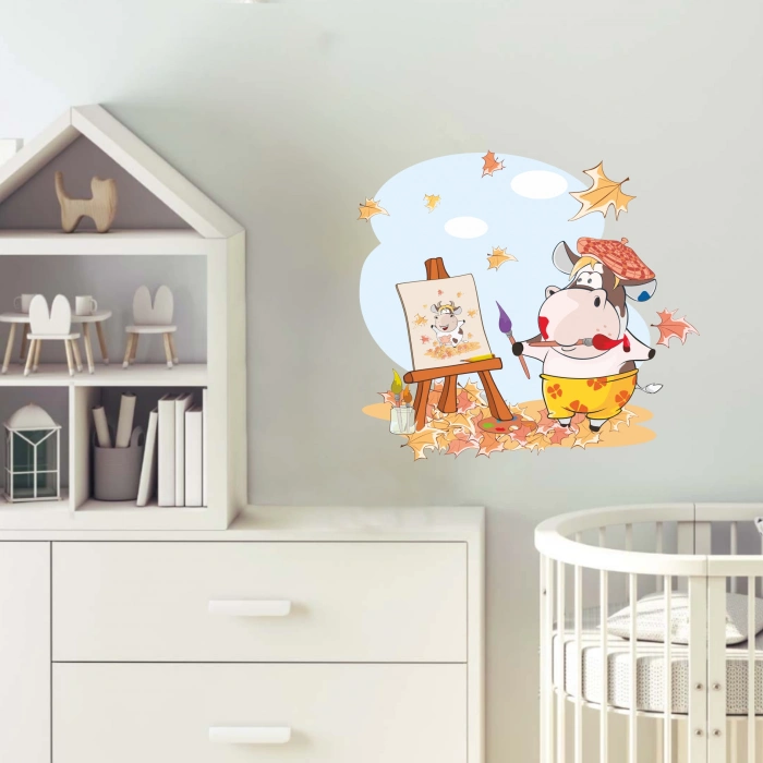 Sonbahar Resim Çizen İnek Sticker