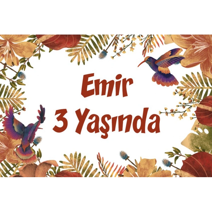 Sarı Yapraklar ve Kuşlar Temalı Doğum Günü Afişi 50X70 cm