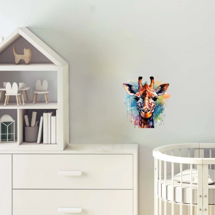 Sulu Boya Efektli Zürafa Kafası Duvar Stickerı