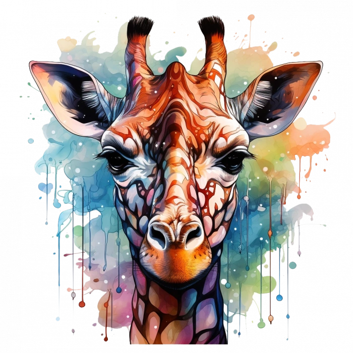 Sulu Boya Efektli Zürafa Kafası Duvar Stickerı