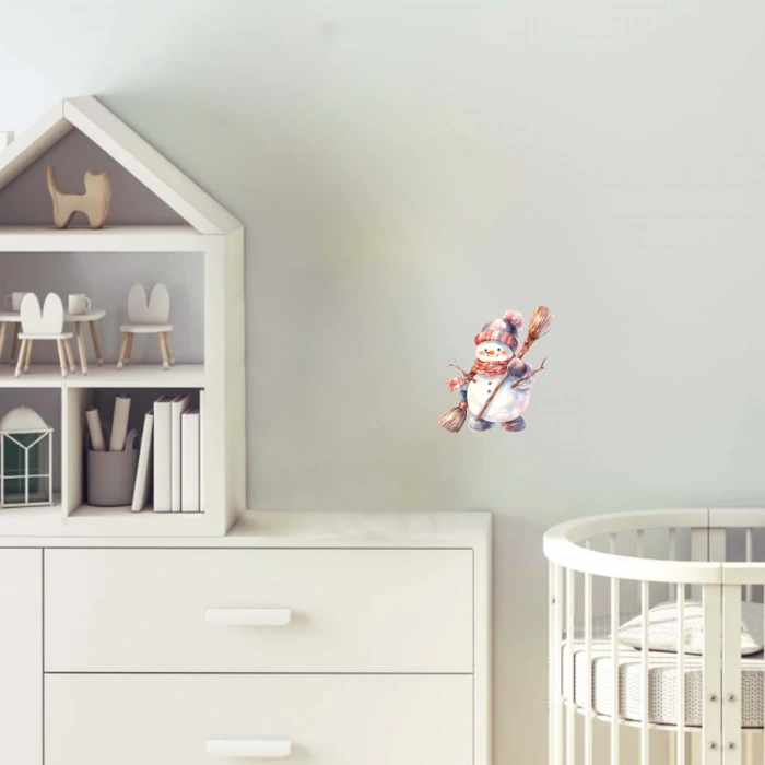 Süpürgeli Karlı Adam Duvar Stickerı