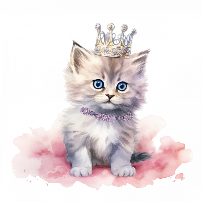 Taçlı Kedi ve Pembe Bulut Duvar Stickerı