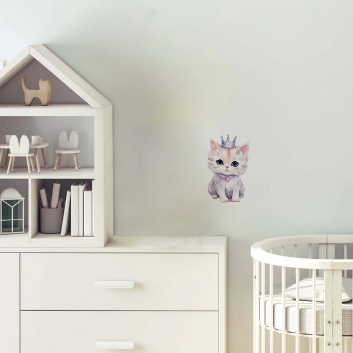 Taçlı Pembe Kurdeleli Kedi Duvar Stickerı